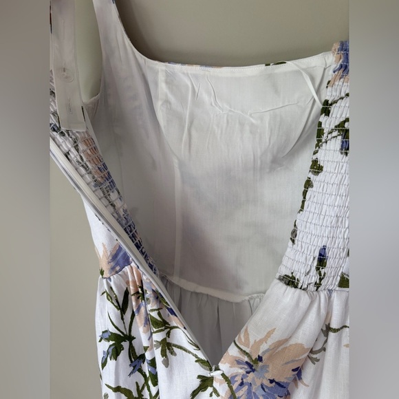 NEW Reformation Janu Midi Linen Dress Serenity White Blue Floral | US 2 / UK 6 - Picture 10 of 15